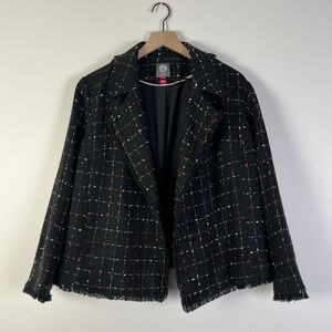 Vince Camuto‎ Tweed Blazer Officecore Fringe Trim Black Open Front Jacket 1X